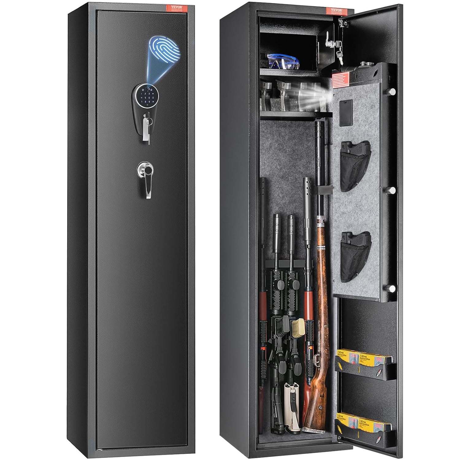 VEVOR Armoire à 5 fusils, coffre-fort pour fusils avec serrure et clavier numérique, rangement pour fusils avec casier de rangement intégré, étagère amovible pour arme longue et pistolet domestiques