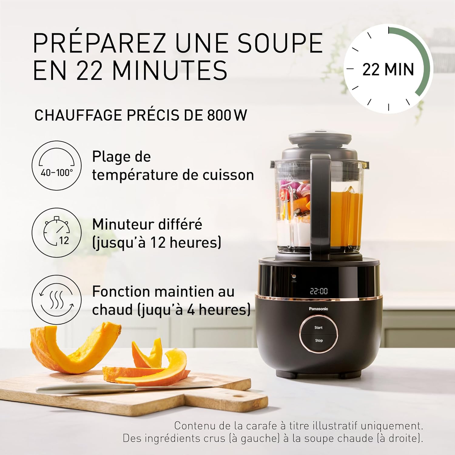 Panasonic MX-HG4401KXE Blender Chauffant, 1.2L, 800W, Chaud et Froid, 9 modes Automatiques, 10 Vitesses, Minuterie, Maintien au Chaud, Nettoyage Automatique, Noir et or Rose