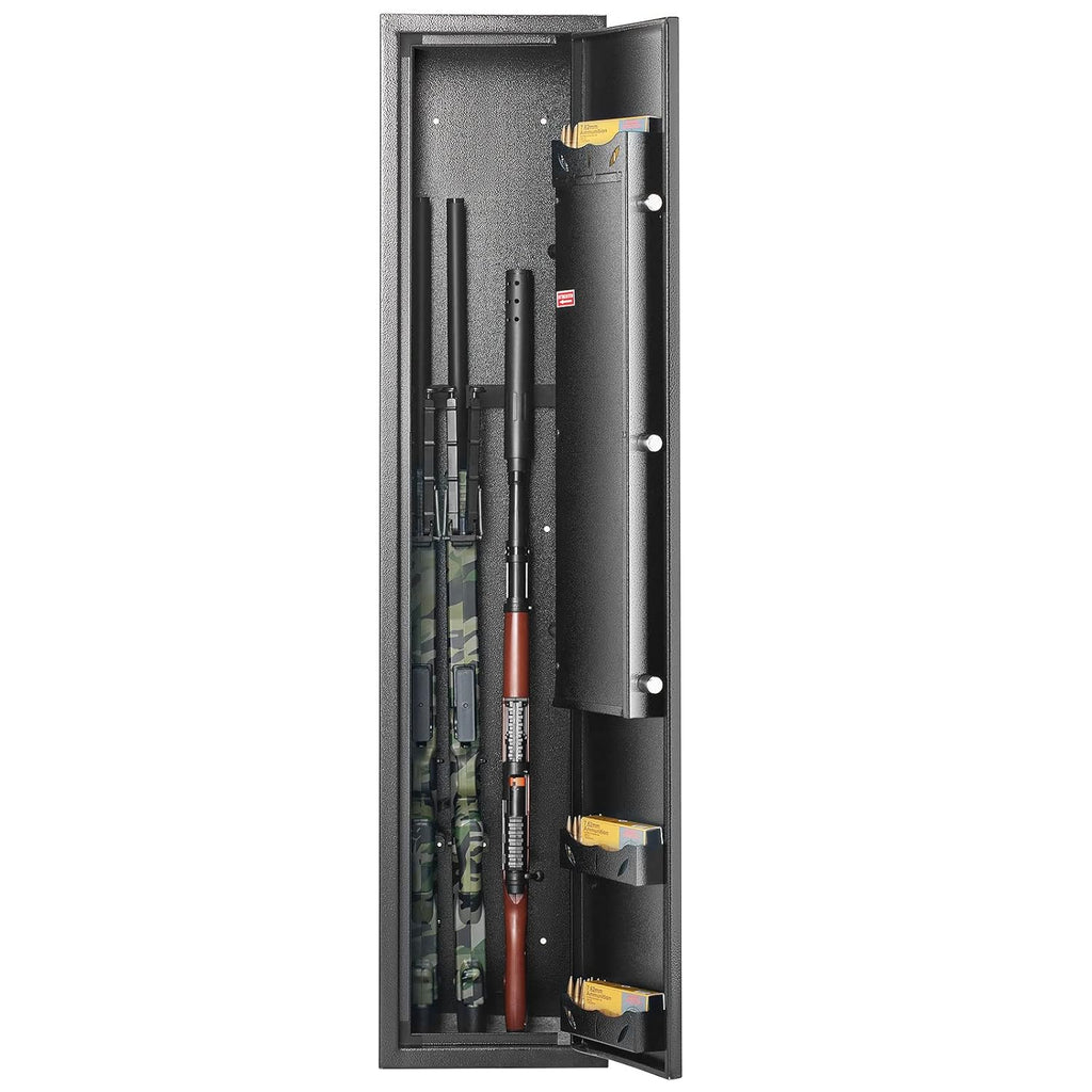 VEVOR Armoire à 5 Fusils 4 Pistolets en Acier Coffre-Fort pour Armes à Feu 2 Façons de Verrouillage Empreinte Digitale et Clé Anti-Effraction Alarme Antivol et Mode Silencieux Domicile 28x30x138 cm