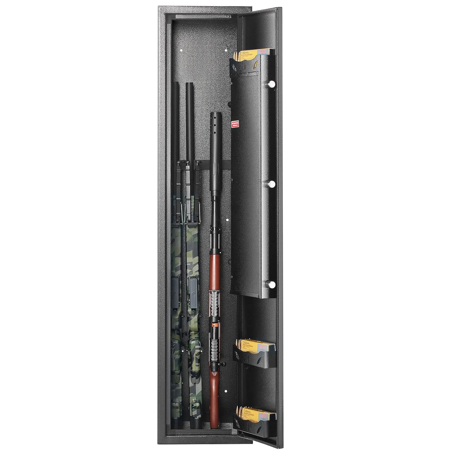VEVOR Armoire à 5 Fusils 4 Pistolets en Acier Coffre-Fort pour Armes à Feu 2 Façons de Verrouillage Empreinte Digitale et Clé Anti-Effraction Alarme Antivol et Mode Silencieux Domicile 28x30x138 cm