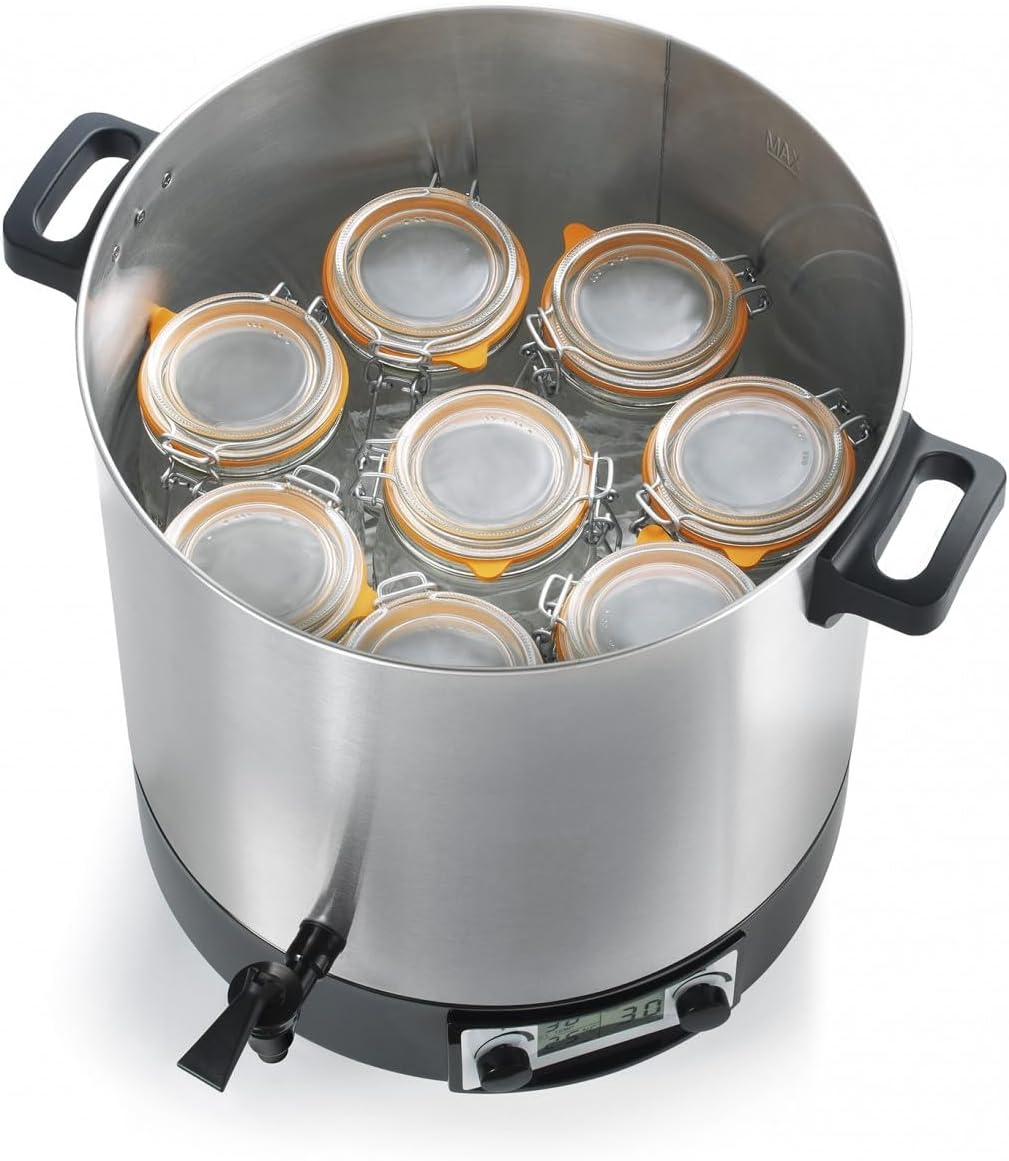 Stérilisateur De Bocaux Électrique Cuve Inox Avec Écran Lcd Robinet Et Minuteur 31l 2000w - STERI PRO INOX XL LCD