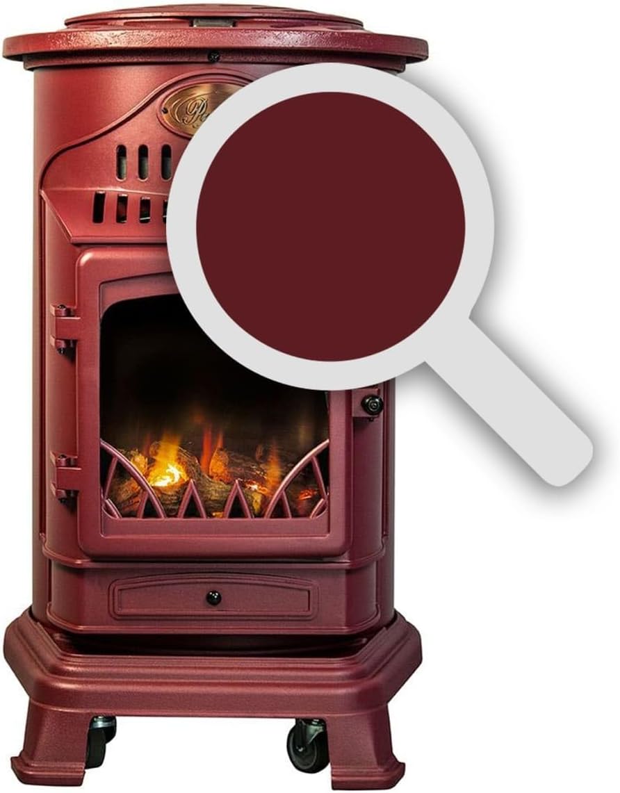Universal poêle à gaz Provence 3,4 kW rouge, effet poêle à bois en fonte véritable, chauffage d’appoint avec tuyau gaz et détendeur