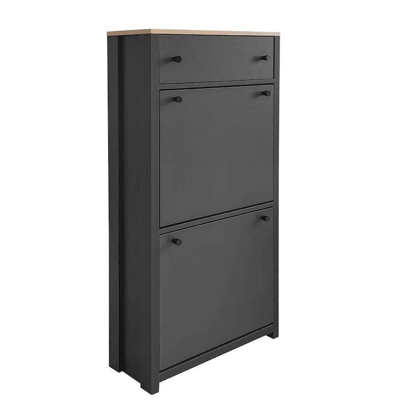 Entryway Organizer with 2 Drawers,Wood Grain Pattern Top Shoe Cabinet with Drawer, Free Standing Shoe Rack with Adjustable Panel
