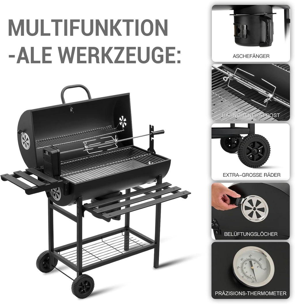 TEENO Barbecue Charbon de Bois,avec Grille de Cuisson XXL,Gants Anti-BrûLures, ThermomèTre,Tiroir à Cendres, éVent RéGlable,Grand Barbecue au Charbon de Bois(Upgraded (with Chicken Grill))