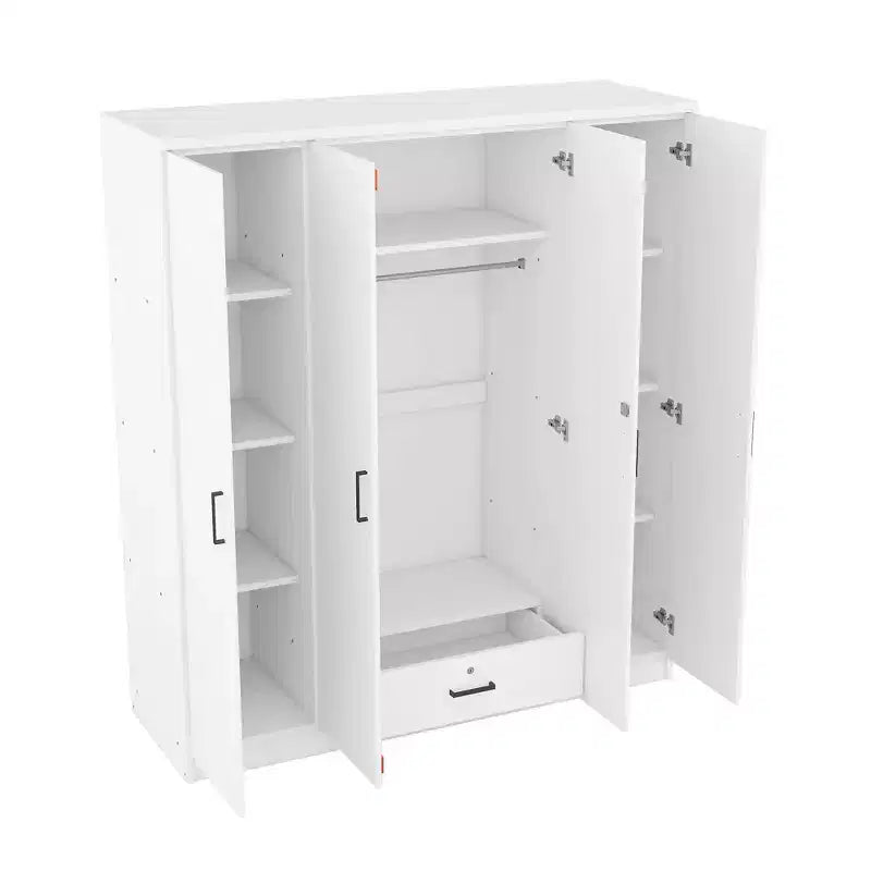 Whisen Wood 4-Door Wardrobe Armoire with Hanging Rod, 1-Drawer and Storage Shelves