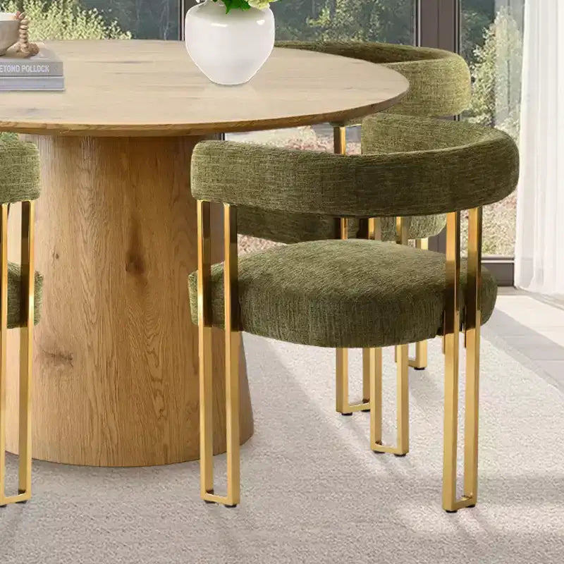Expandable Round to Oval Dining Table Set with 4 Velvet Armchairs, Modern Pedestal Design, Seats Up to 8 People-Panipeachy