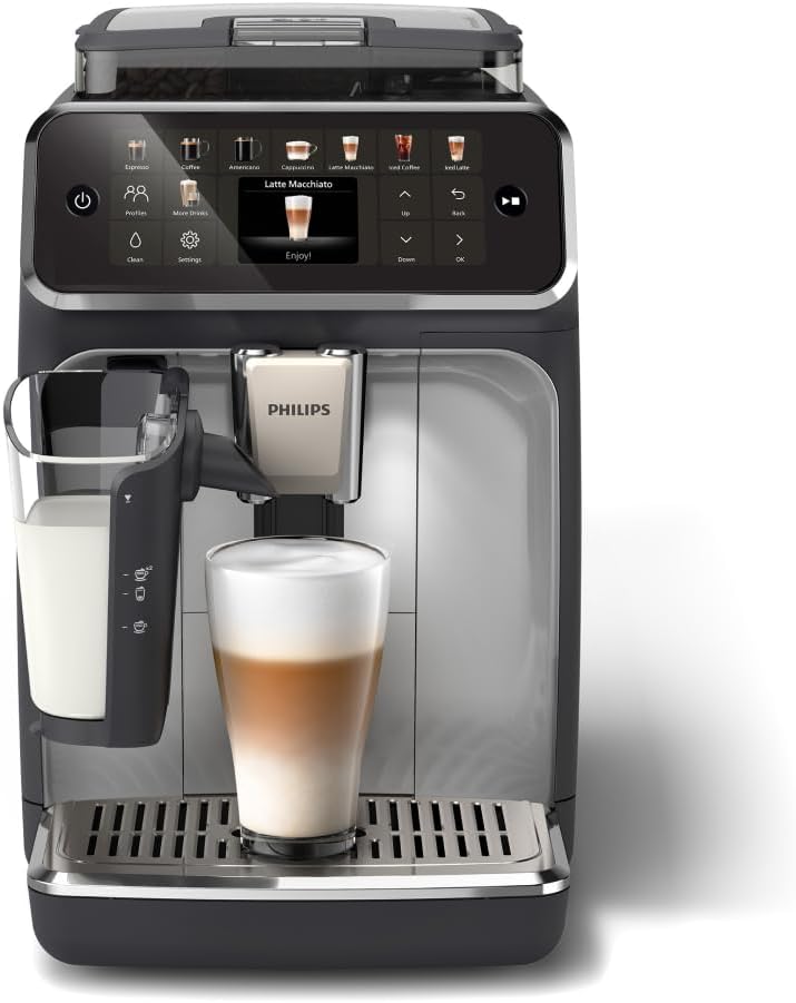Philips Série 5400 Machine Expresso - Café à Grain - LatteGo Mousseur à Lait, 12 Spécialités de Café, Affichage Intuitif, 4 Profils Utilisateur, Noir (EP5441/50)(Gris Clair/20 Boissons / Café glacé)