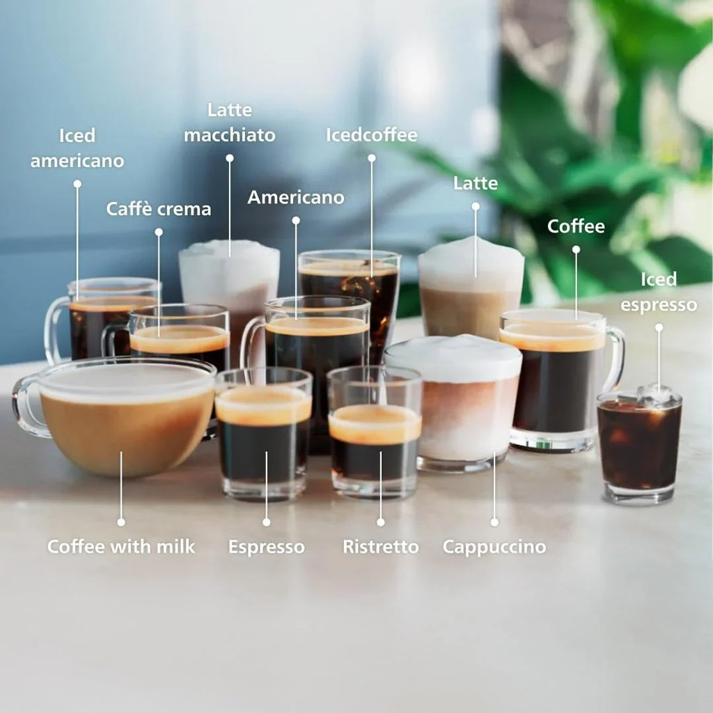 Premium Espresso Machine, 12 Hot/Iced Coffees, LatteGo System, Ceramic Grinder, Black Chrome