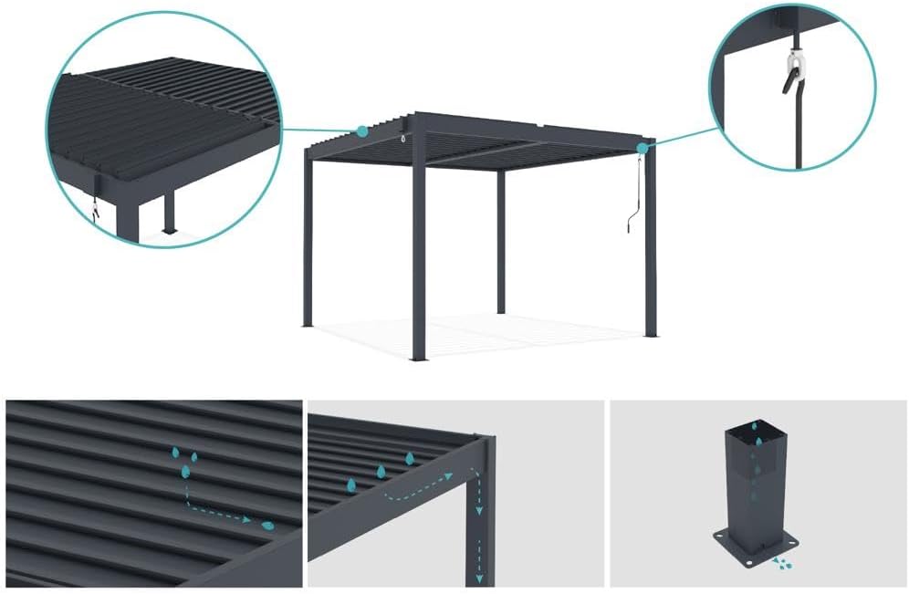CAZEBOO Pergola Bioclimatique Autoportante Piana 3x2,5 m - 7,5 m² – Pergola Aluminium Gris avec Lames Orientables en Acier – Abri Terrasse et Jardin