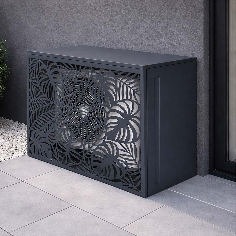 TERRE JARDIN Cache Climatiseur Exterieur 105x90x66,5 - Pompe a Chaleur Extérieur Métal - Kit Fixation Inclus - Cache Clim, Anti Intempéries - Discrétion, Protection, Réduction Bruit - Anthracite