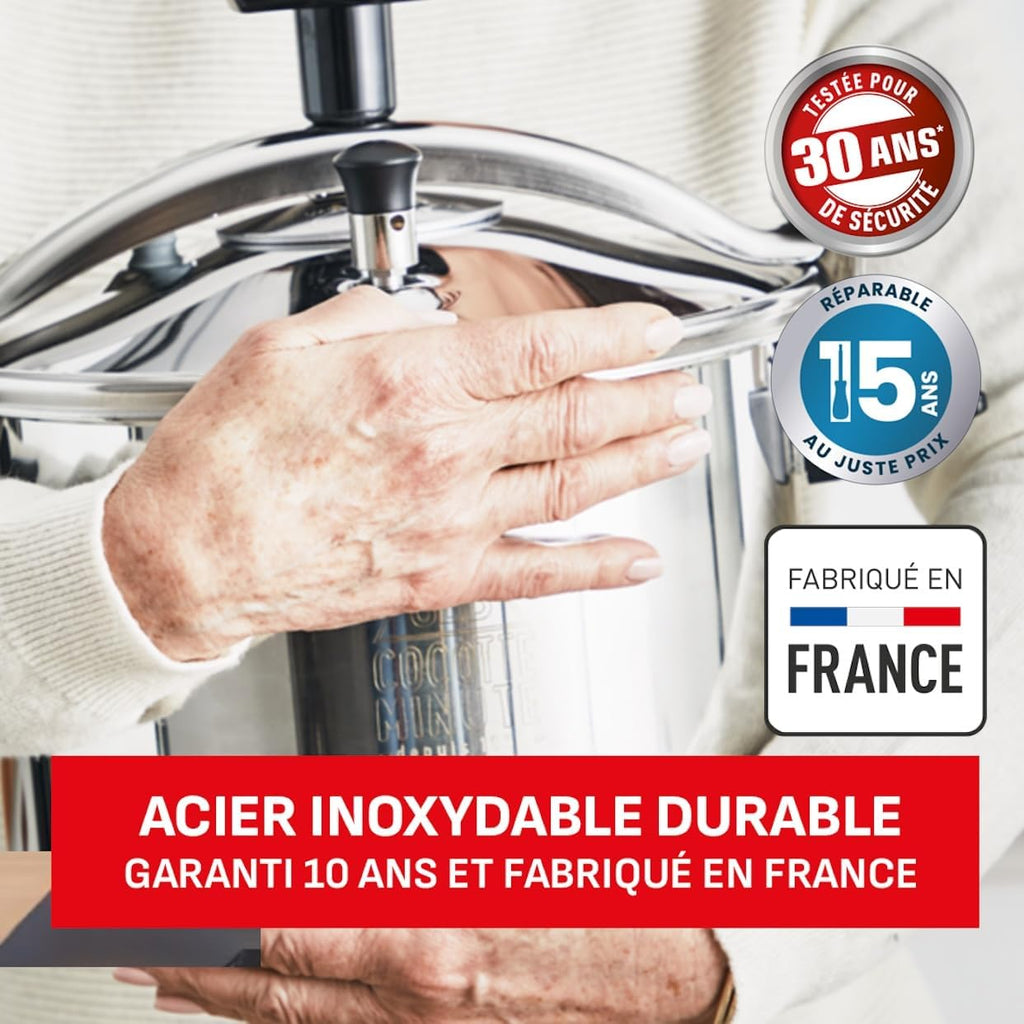 SEB Cocotte-minute 9L, 7 à 10 personnes, Induction, Cuisson plus rapide saine, Fabrication française, Garantie 10ans, Éco-conçue, Système de sécurité, Livre recettes, Authentique Eco-Design P0534900