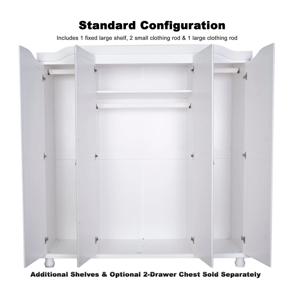 Palace Imports 100% Solid Wood Kyle 4-Door Wardrobe Armoire with Solid Wood or Mirrored Doors