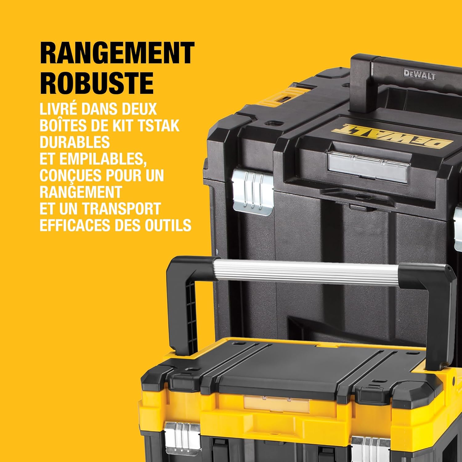 DEWALT - Pack 5 outils XR 18V, 1 perceuse-visseuse, 1 visseuse à chocs à 3 vitesses, 1 scie sauteuse, 1 scie circulaire, 1 lampe LED, 3 batteries 5Ah, 1 chargeur et 2 coffrets TSTAK, DCK551P3T-QW