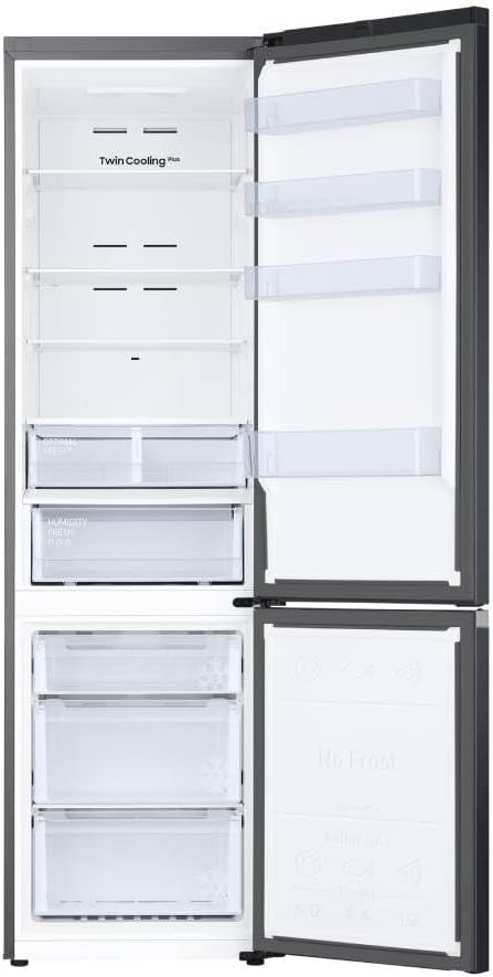 Samsung RB38C607AB1/EF Réfrigérateur-Congélateur, 203 cm, 387 l, Réfrigérateur AI avec Compartiment Congélateur, Wifi et AI Energy Mode, Humidity Fresh plus, Premium Black Steel