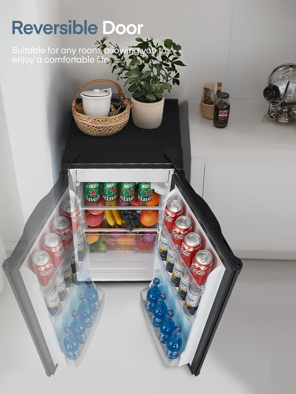 FOHERE Petit Frigo avec Congélateur de 91L, Réfrigérateur à une porte, Bac à Légumes, Thermostat Réglable, Silencieux, Petit Frigo de Bureau, Porte Réversible, Dortoir, Chambre, Noir