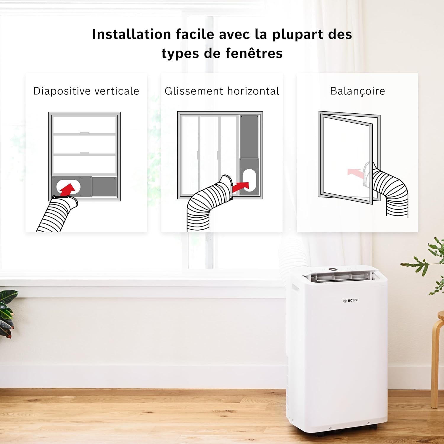 Bosch Cool 2000 Portable AC - 3 en 1 Climatiseur, Déshumidificateur, Ventilateur - 2,6 kW pour les pièces jusqu'à 35m² - Avec Mode Auto, Mode Silencieux et Mode Veille (46 db (A)) [Classe A]