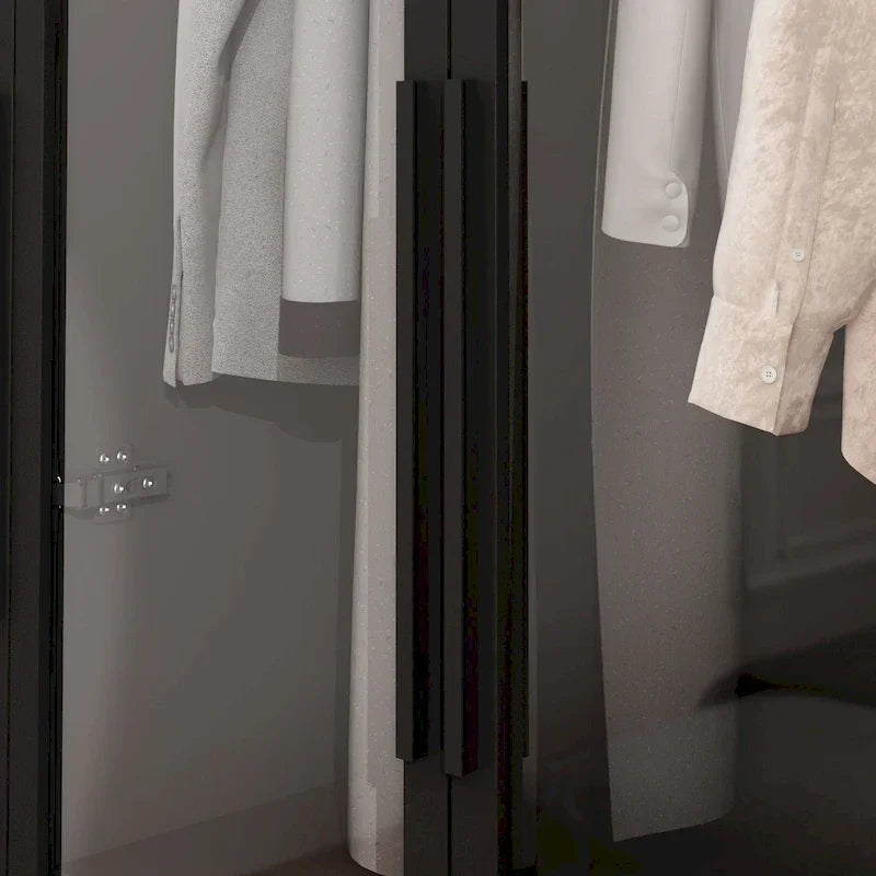 47.2 Wide Armoire LED Light All Glass Door Closet Cabinet Wardrobe