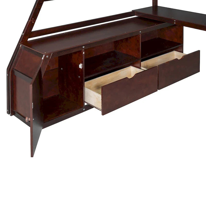 Full Pine Loft Bed with Desk and Storage