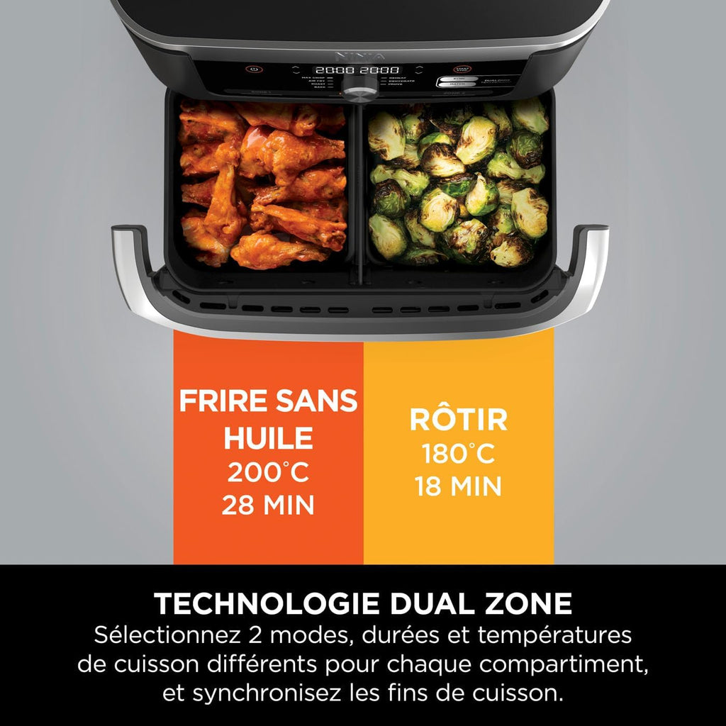 NINJA Foodi FlexDrawer Air Fryer 2 Compartiments Avec Séparateur Amovible, Grande Capacité 10.4L, Air Fryer 7-en-1, Max 240°C, Pièces Antiadhésives Amovibles Lavables Au Lave-Vaisselle, Noir