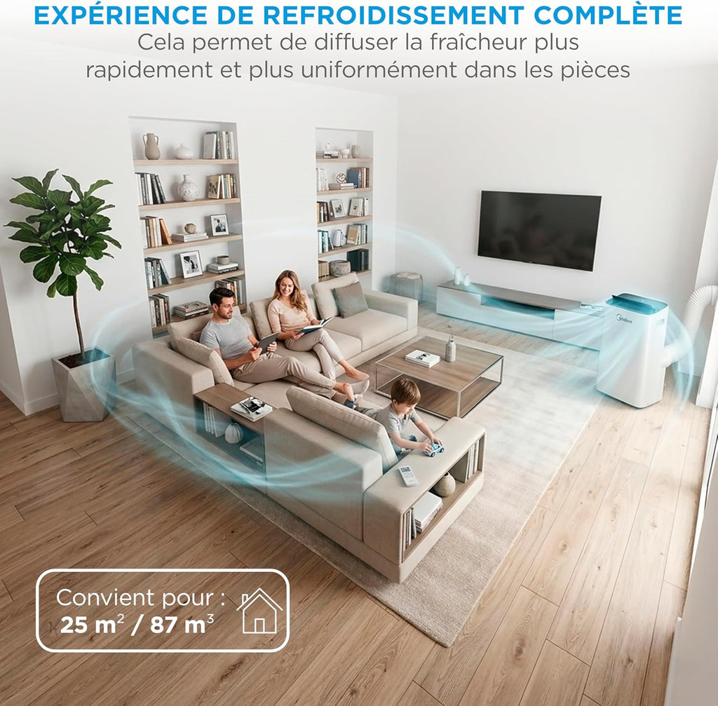 MIDEA Climatiseur Mobile Silencieux 9000 BTU avec Évacuation | 4 en 1: Climatisation, Ventilation, Déshumidification, Sleep | Clim Portable avec Contrôle App & Télécommande | Kit de Fenêtre Inclus