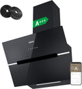 Ciarra CBCB6736F Classe A+++ Hotte Aspirante Inclinée 60cm - 650m³/h - Commande Tactile & Wi-Fi - Fonction Boost - Design en Verre Élégant - Noir