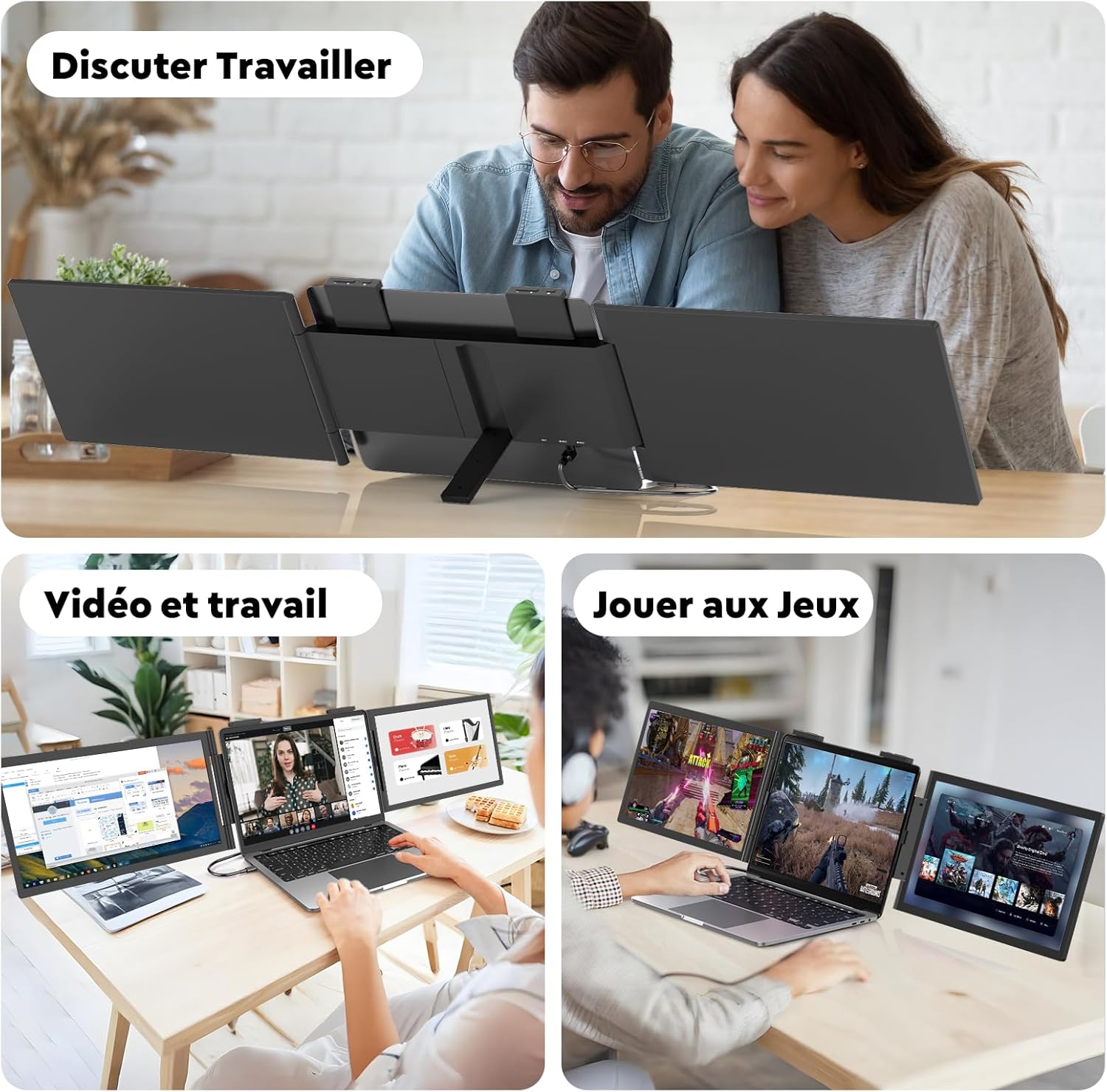 Moniteur pour Ordinateur Portable 14 "FHD 1080P IPS, Triple Écran Portatif USB C, Extension Écran pour Ordinateur Portable 14"-16" Compatible avec Mac, Windows, Chrome, Switch, PS45
