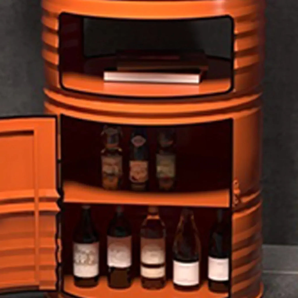 Industrial Black Orange Metal Drum Storage Bar Tables