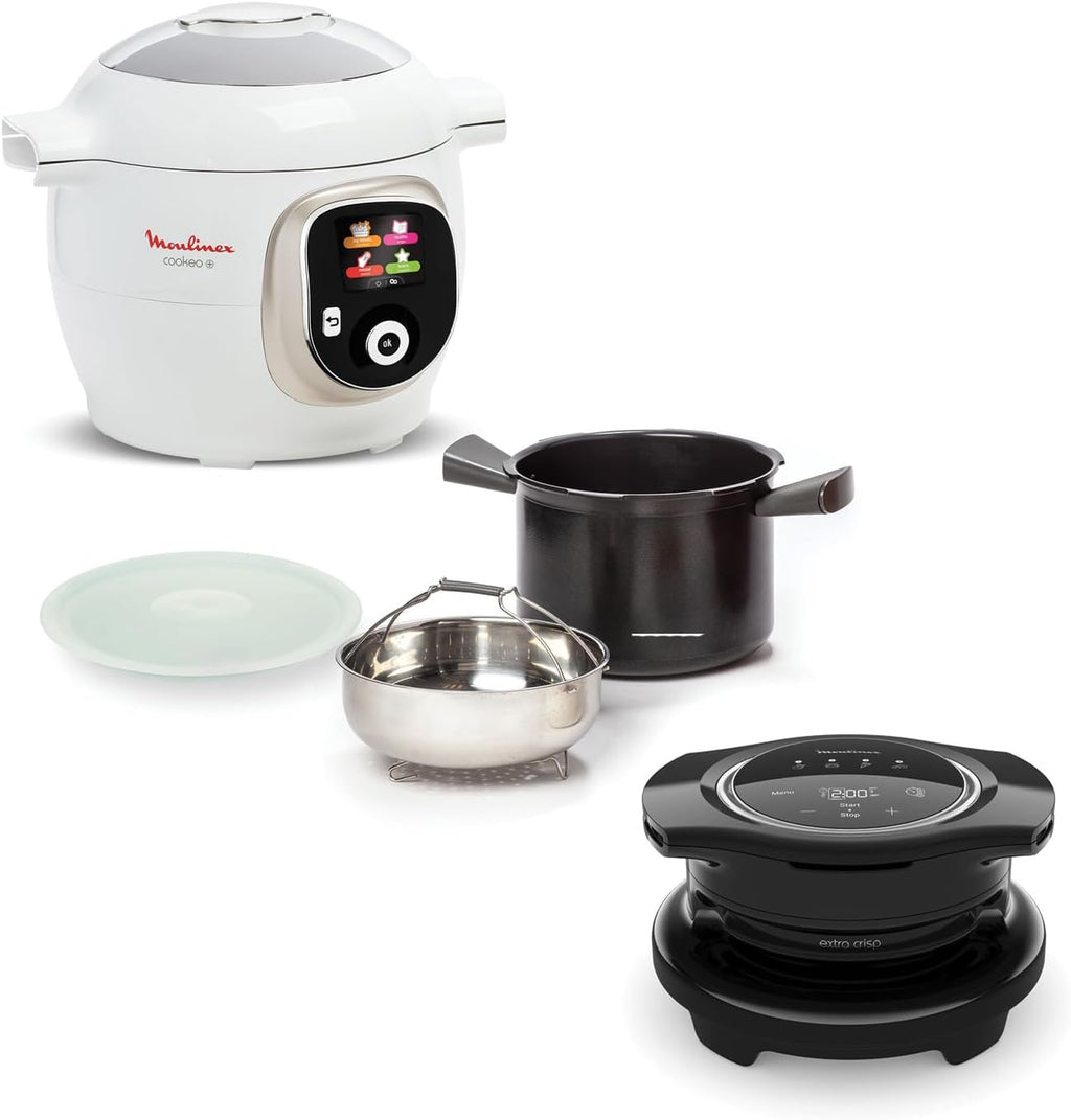 Moulinex Cookeo Multicuiseur intelligent,Capacité 6 L,Haute pression,Ecran intuitif,Guide de cuisson pas à pas+Moulinex Extra Crisp Couvercle Cookeo,Recettes croustillantes,4 programmes automatiques