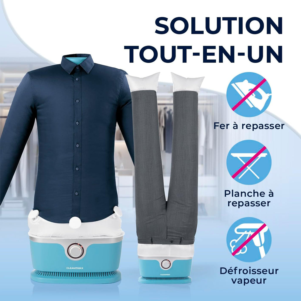 CLEANmaxx Appareil de repassage automatique de chemises avec accessoire pour pantalons | Idéal pour chemises, chemisiers & pantalons | Séchage doux et infroissable en quelques minutes