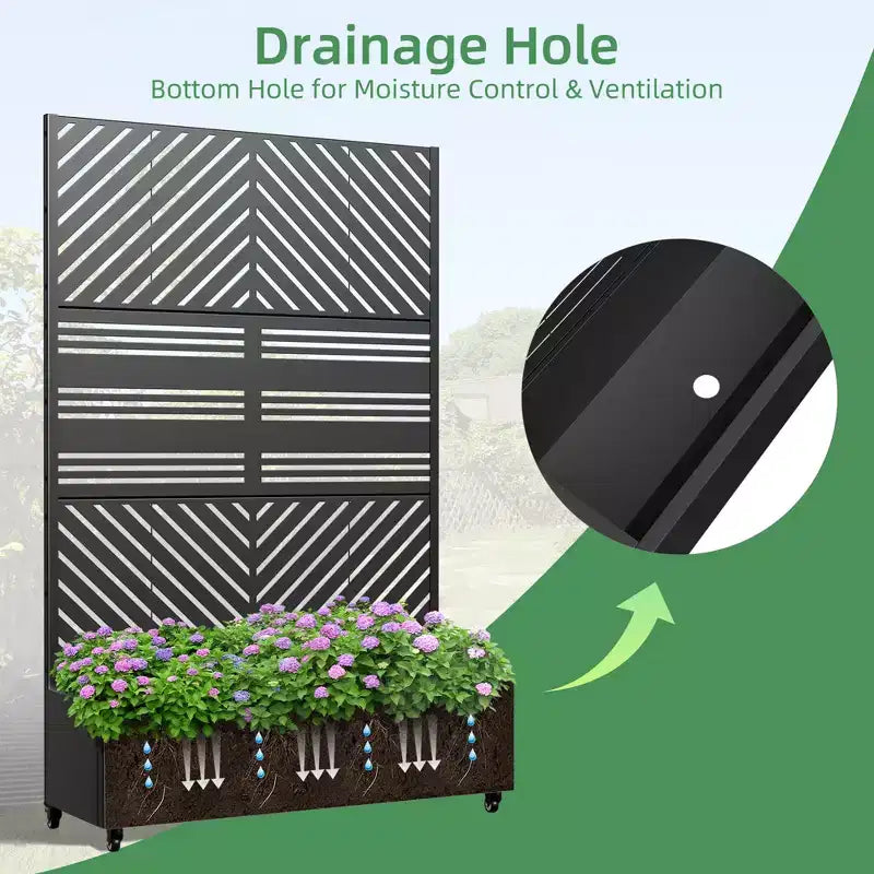 MAYEERTY Planter Box with Trellis Iron Black Parallel Line 01 Louvered Classic Combined Style 72x47x16in 3-Piece Set