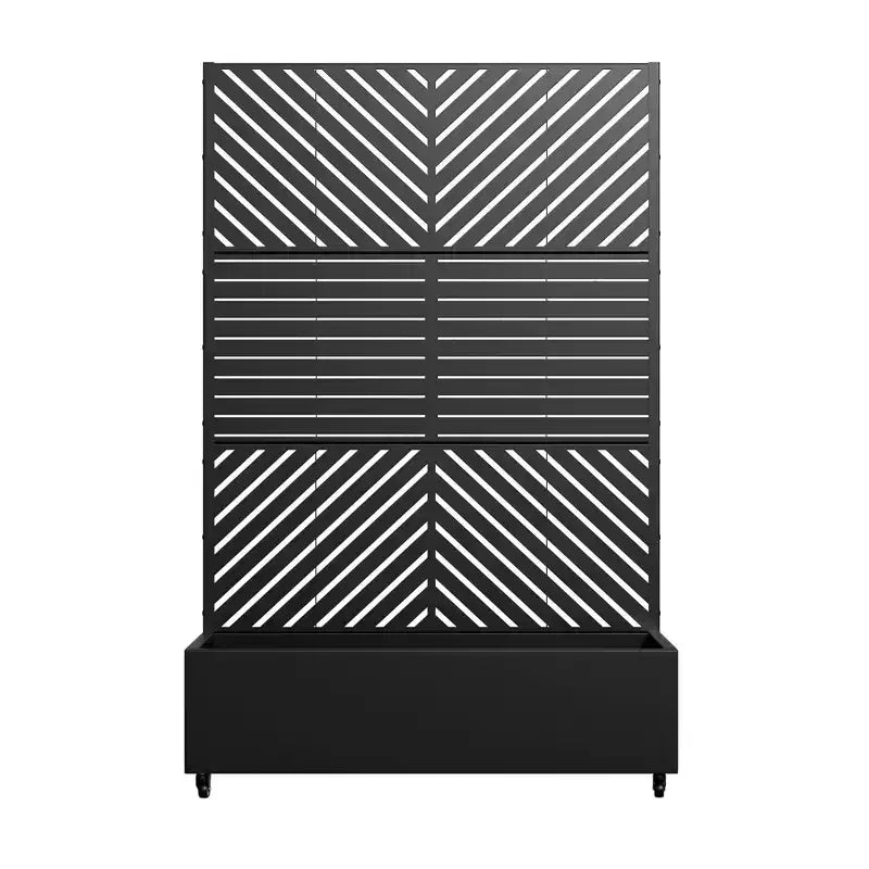 MAYEERTY Planter Box with Trellis Iron Black Parallel Line 01 Louvered Classic Combined Style 72x47x16in 3-Piece Set