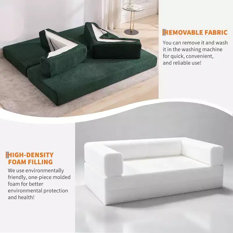 5-in-1 Convertible Sofa Bed, 78.8 Modular Corduroy Sleeper with Sturdy Frame, Multi-Functional Futon for Small Space, Living Room & Guest Room