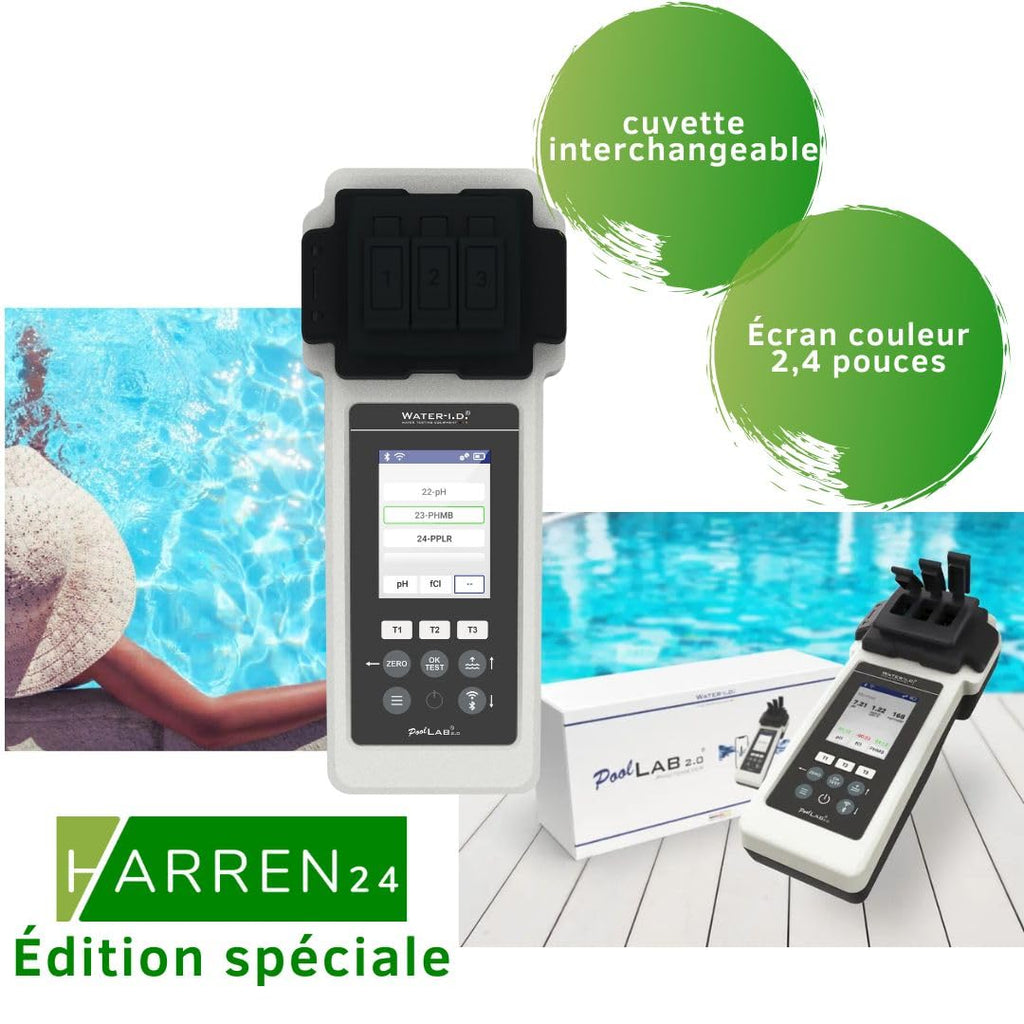 Poollab 2.0 Special Edition - Testeur électronique de piscine (photomètre) - 170 comprimés rouges de phénol pour test de la valeur du pH et du chlore - Accessoires de piscine (avec DPD1,