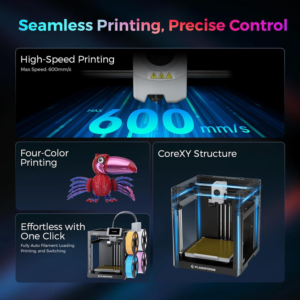 Imprimante 3D Flashforge Adventurer 5X avec Impression Multicolore, Personnalisation avec IFS, Imprimante 3D AD5X Multi-matériaux/Nivellement Entièrement Automatique, Vitesse Maximale : 600 mm/s