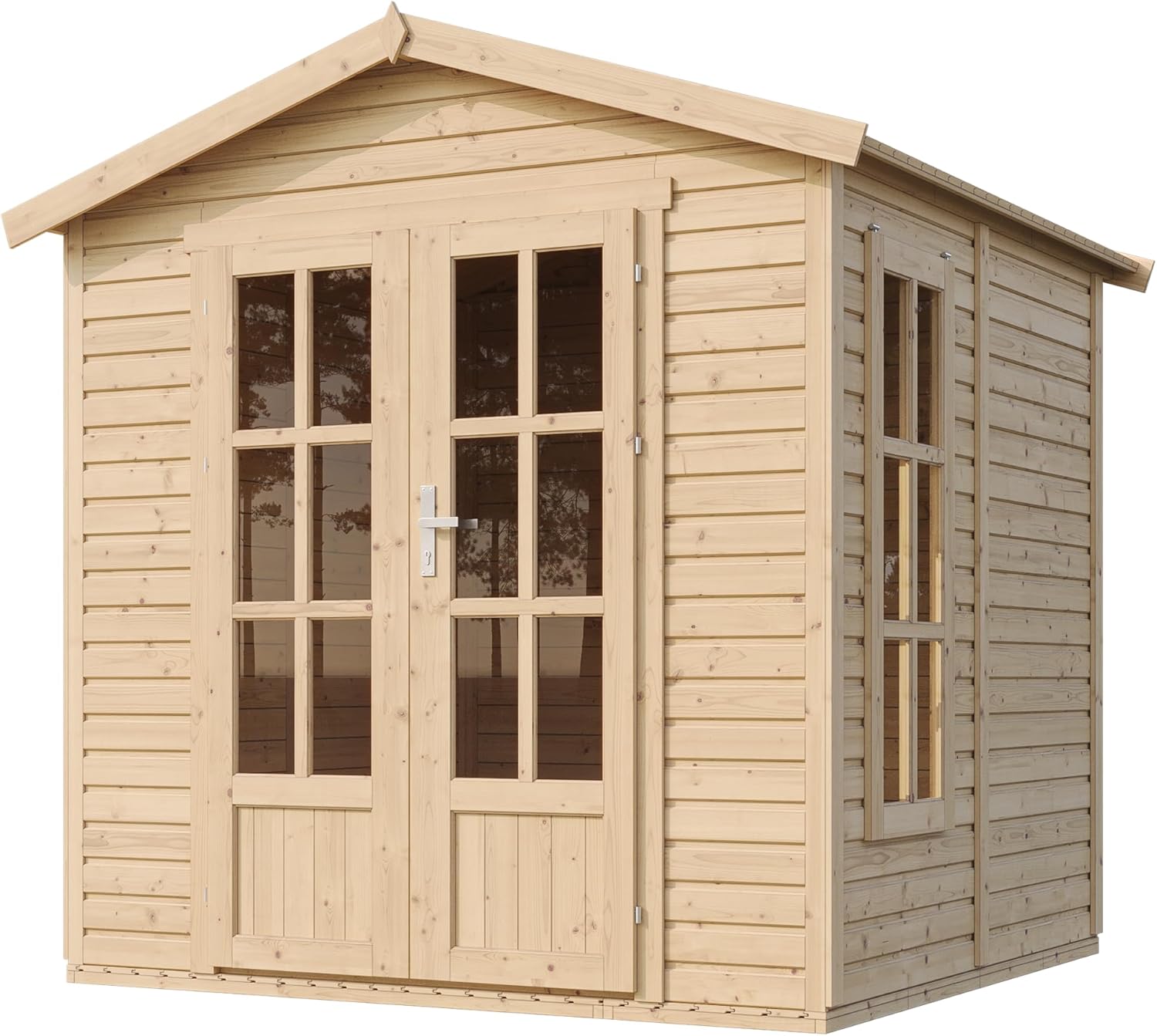 TIMBELA M351FB Cabane en Bois avec Plancher et Bardeaux Bitumineux Rouges, L233xP222xH233 cm – Abri Multifonctionnel, Bureau, Atelier, Studio Jardin