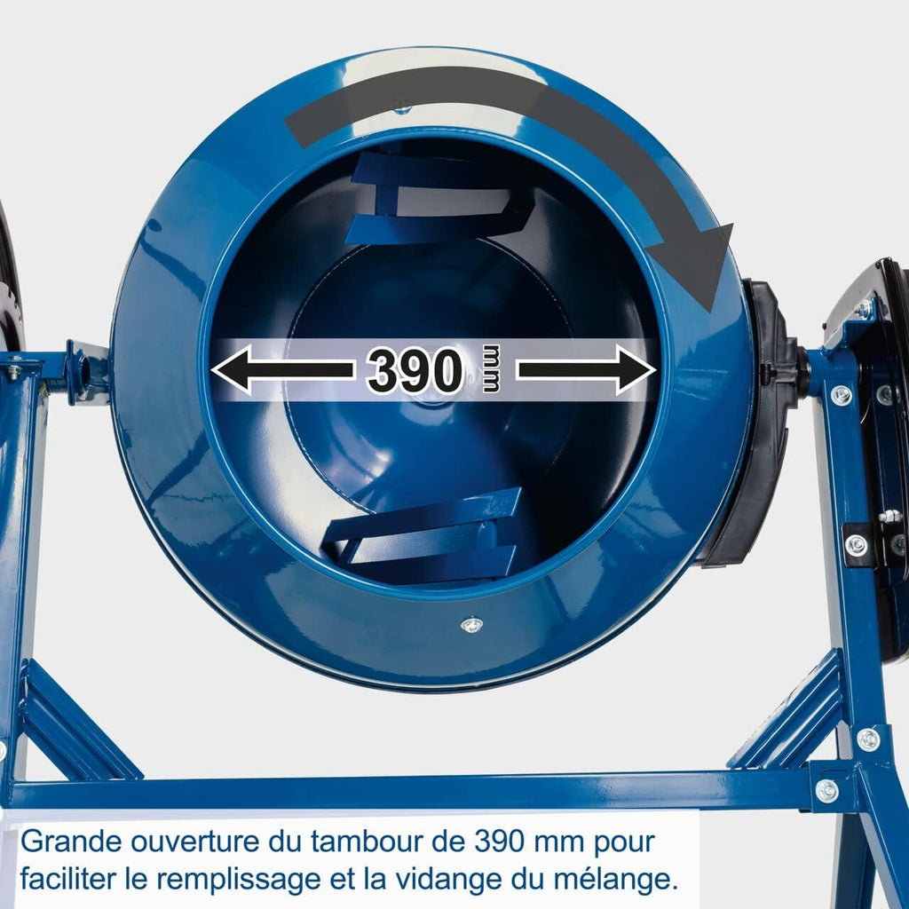 Scheppach Bétonnière MIX180 | Puissance 800 W | Tension 230 V | Capacité 180L | 29,5 tour/min | Couronne en fonte assurant une longue durée | Fond soudé | Grande ouverture 538mm