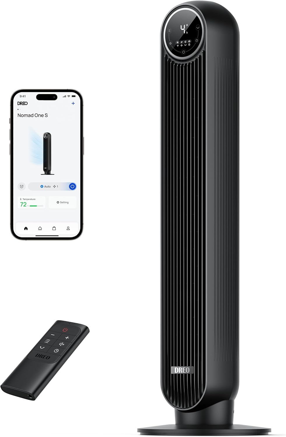 DREO Ventilateur tour intelligent avec fonction WiFi, ventilateur silencieux avec contrôle vocal et télécommande, oscillation à 90°, 4 modes, 4 vitesses, minuterie 8H, ventilateur de refroidissement