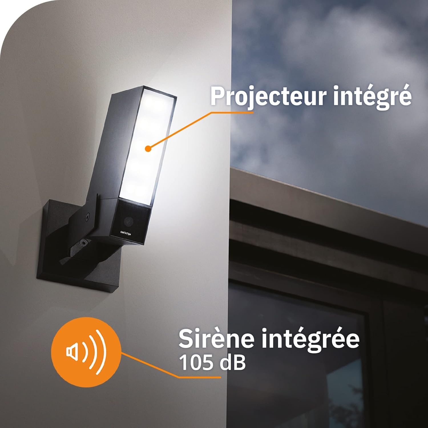 Netatmo Caméra de Surveillance Extérieure Intelligente avec Sirène 105dB, WiFi, Eclairage Intégré 12W, Détection des Mouvements, Vision Nocturne, Vidéo HD, Stockage Local, Aucun Abonnement, NOC-S-AMZ