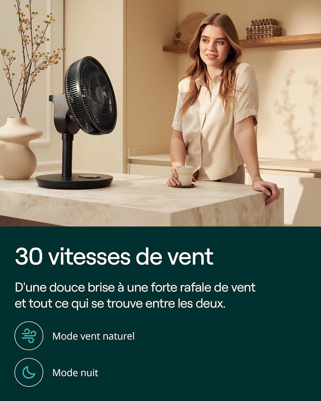 Duux Ventilateur intelligent Whisper Flex 2 – ultra silencieux 13 dB – mode nuit & minuterie – hauteur réglable (54–92 cm) – 2W éco – contrôle app & télécommande – Noir