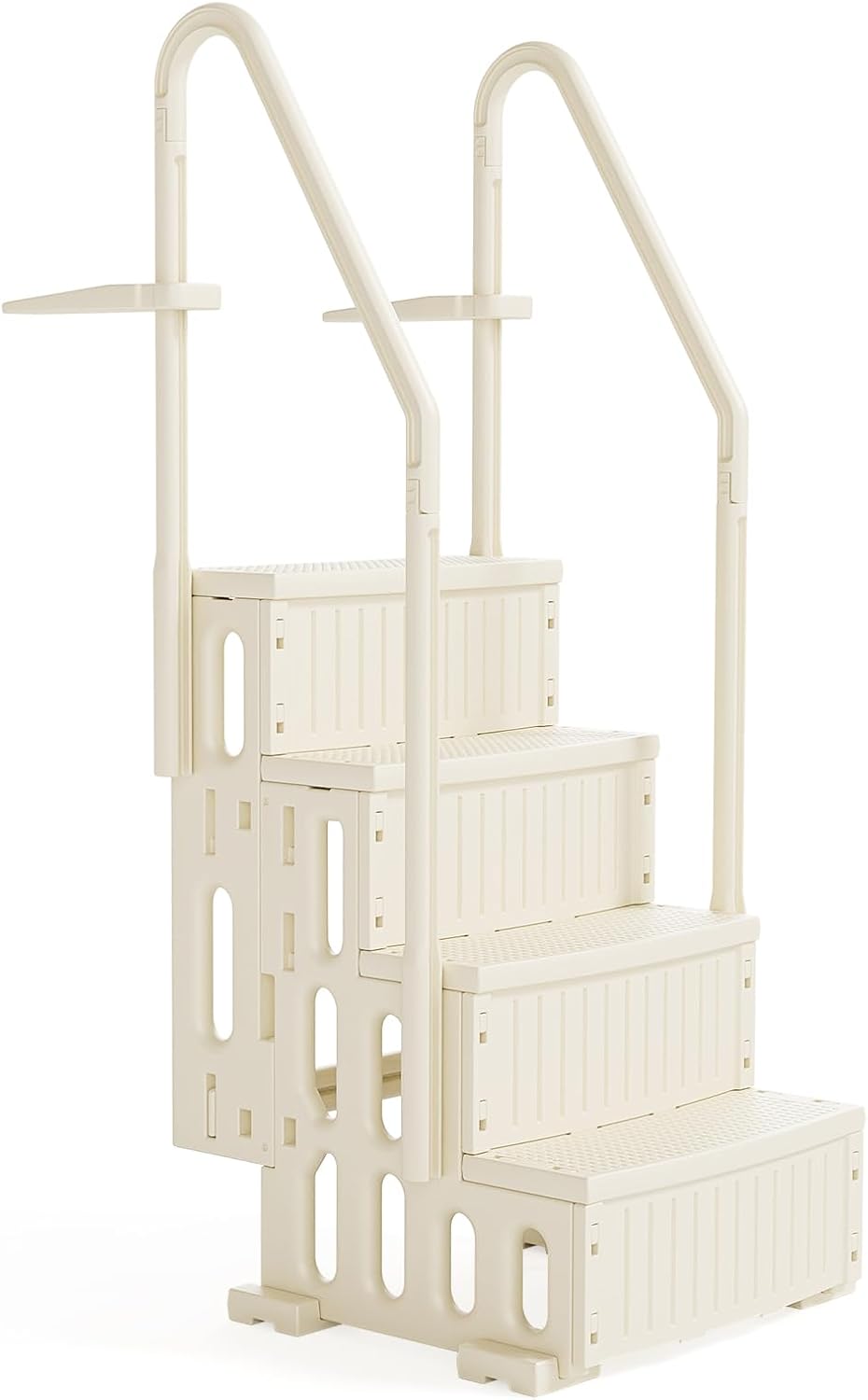 BONNLO Échelle de Piscine Antidérapante PE, Escalier de Piscine, Adaptée aux Piscines Hors Sol et Creusées Intérieur Extérieur, Blanc Cassé (Blanc Cassé, 4)