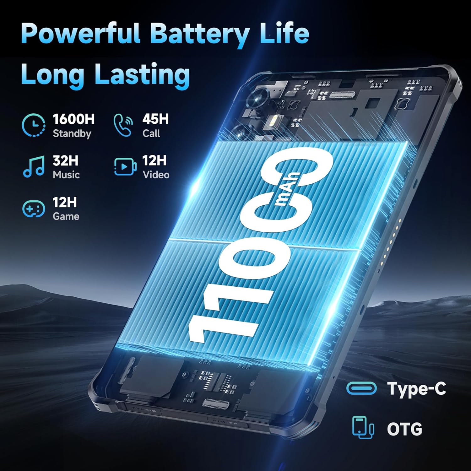 OUKITEL RT3 Plus Tablette Incassable Android 15, 11000mAh Tablettes Durcie, 16Go RAM + 128Go ROM/TF 1To Tablette 8 Pouces, 16MP Caméra Tablettes Tactile, NFC/Dual SIM 4G/GPS/OTG - Bleu