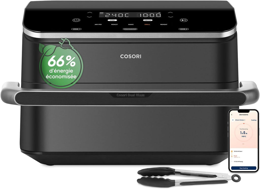 COSORI Air Fryer 10L Twinfry, Friteuse sans Huile Double Résistance, Airfryer à Dual Zone Avec Séparateur Amovible, 5-en-1, Grande Capacité, Cuisson optimale, 40℃-240℃, Contrôle Smart via App