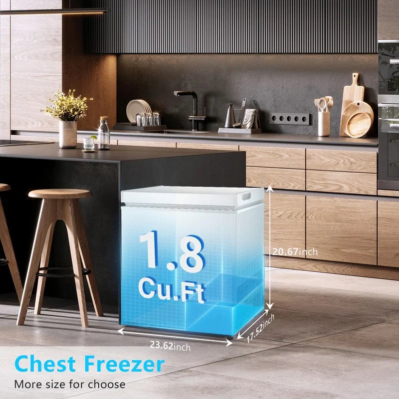 1.8 Cu.Ft Chest Freezer with Removable Basket, Bottom Drain, 7-Level Thermostat, Freestanding Design for Home and Apartment