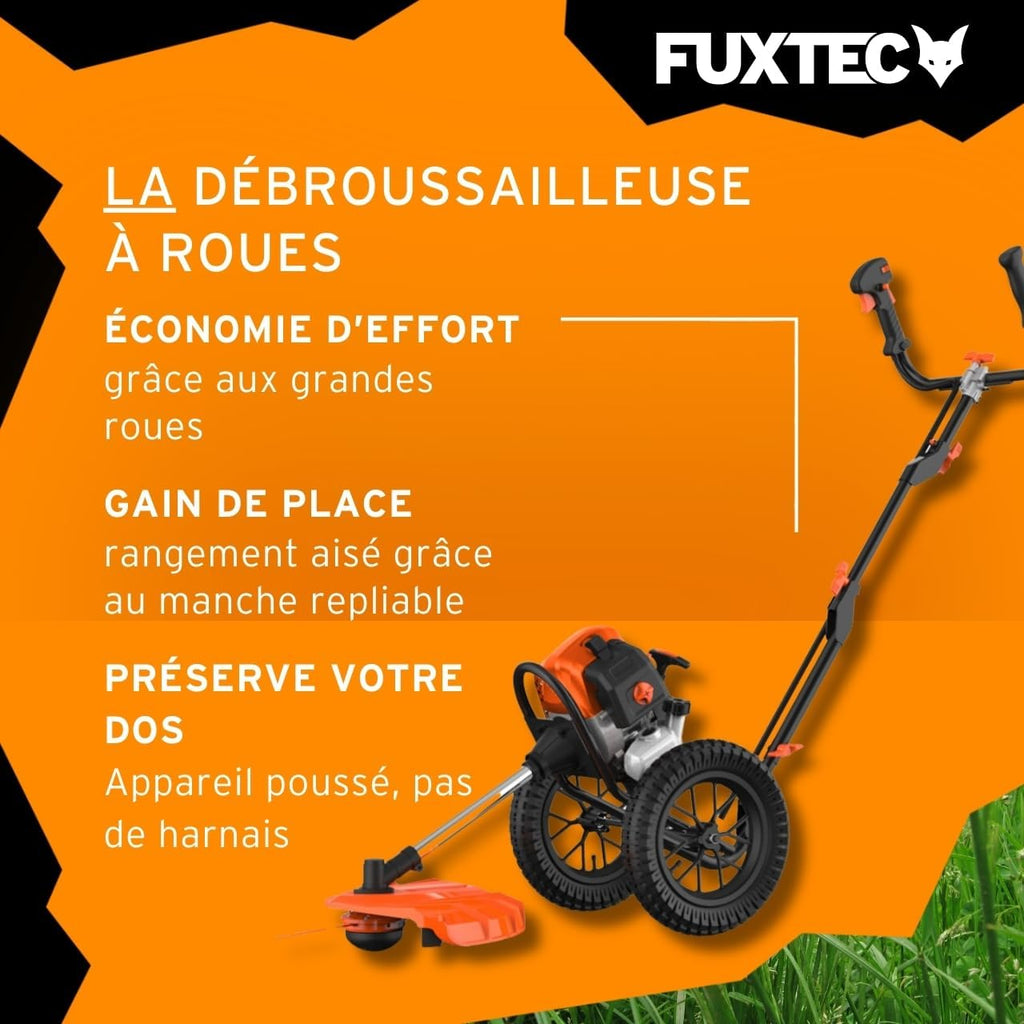 Fuxtec Débroussailleuse Thermique Coupe Bordure à Roues FX-FSR162 62cm3 Bobine de Fil, Ultra Maniable, Spécialement Conçue pour Les Grands Terrains et Protéger Votre Dos