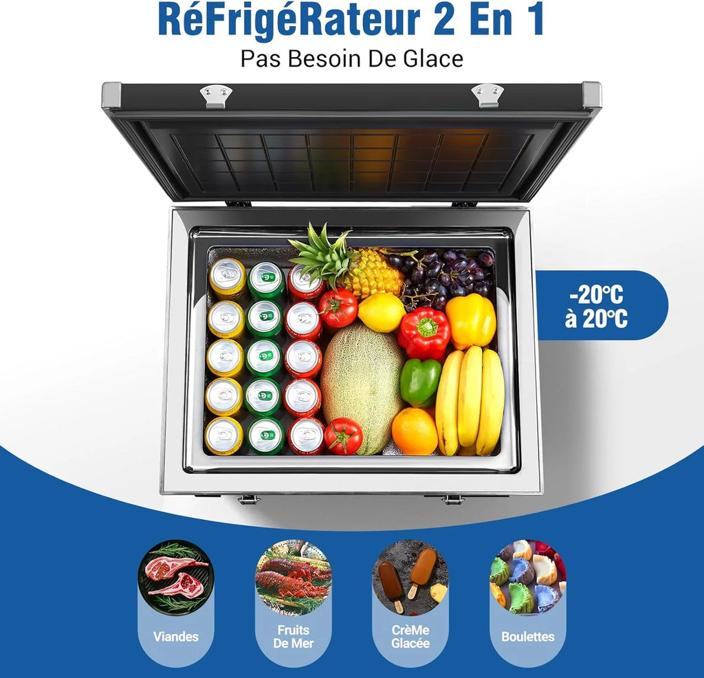 45L Glacière à Compresseur,Glaciere Électrique -20℃ à 20℃,Frigo Camion APP&Bouton Contrôle,12/24V DC et 100-240V AC Glaciere Camping Pour Voiture,Camion,Bateau et Prise De Courant -