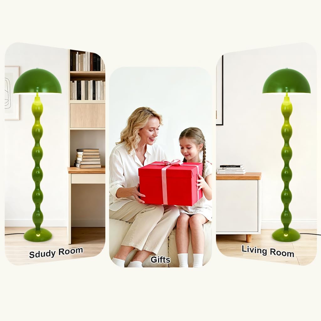 YESINTO Lampe Champignon Verte,Lampadaire Sur Pied Salon Vintage,Lampadaire Avec Douille E27,Lampe Sur Pied Pour Salon Chambre Bureau Chambre d'enfant Salle à Manger