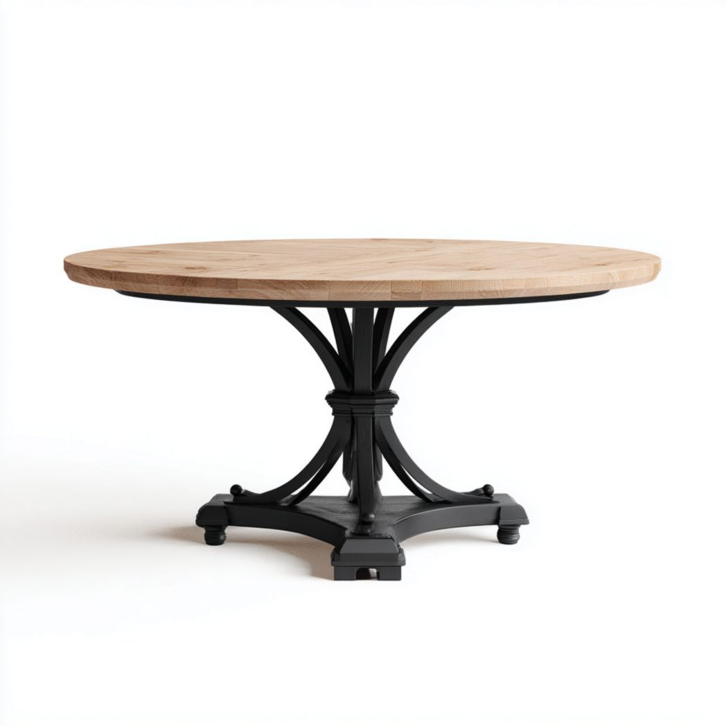 Table ronde Plateau en bois clair avec base métallique noire