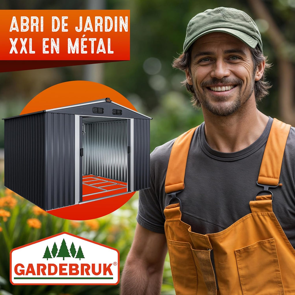 GARDEBRUK Abri de Jardin métal XXL 5m² Fondation 260x205x180cm Porte coulissante Anthracite-métallique cabane de Jardin cabanon de Jardin 9m³