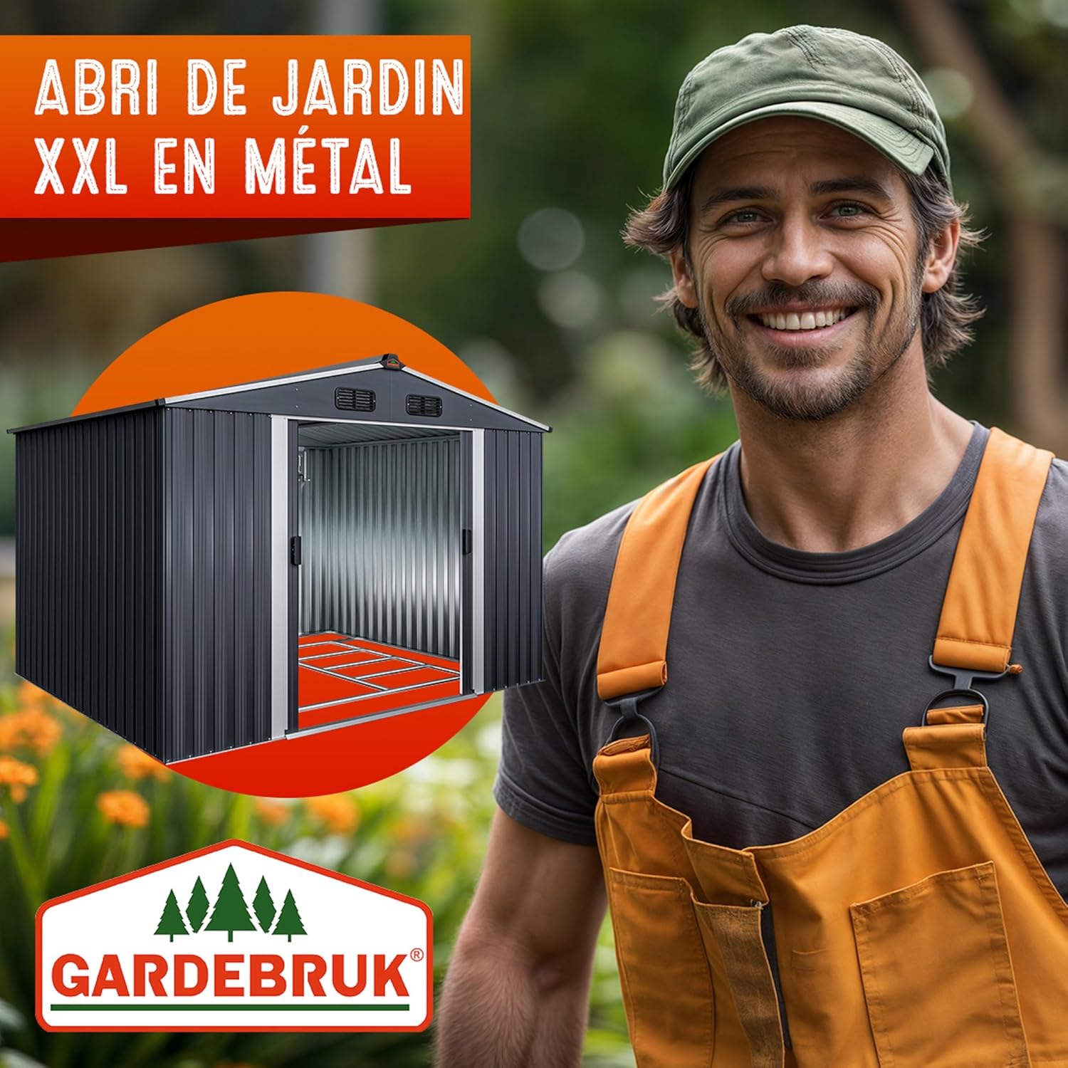 GARDEBRUK Abri de Jardin métal XXL 5m² Fondation 260x205x180cm Porte coulissante Anthracite-métallique cabane de Jardin cabanon de Jardin 9m³