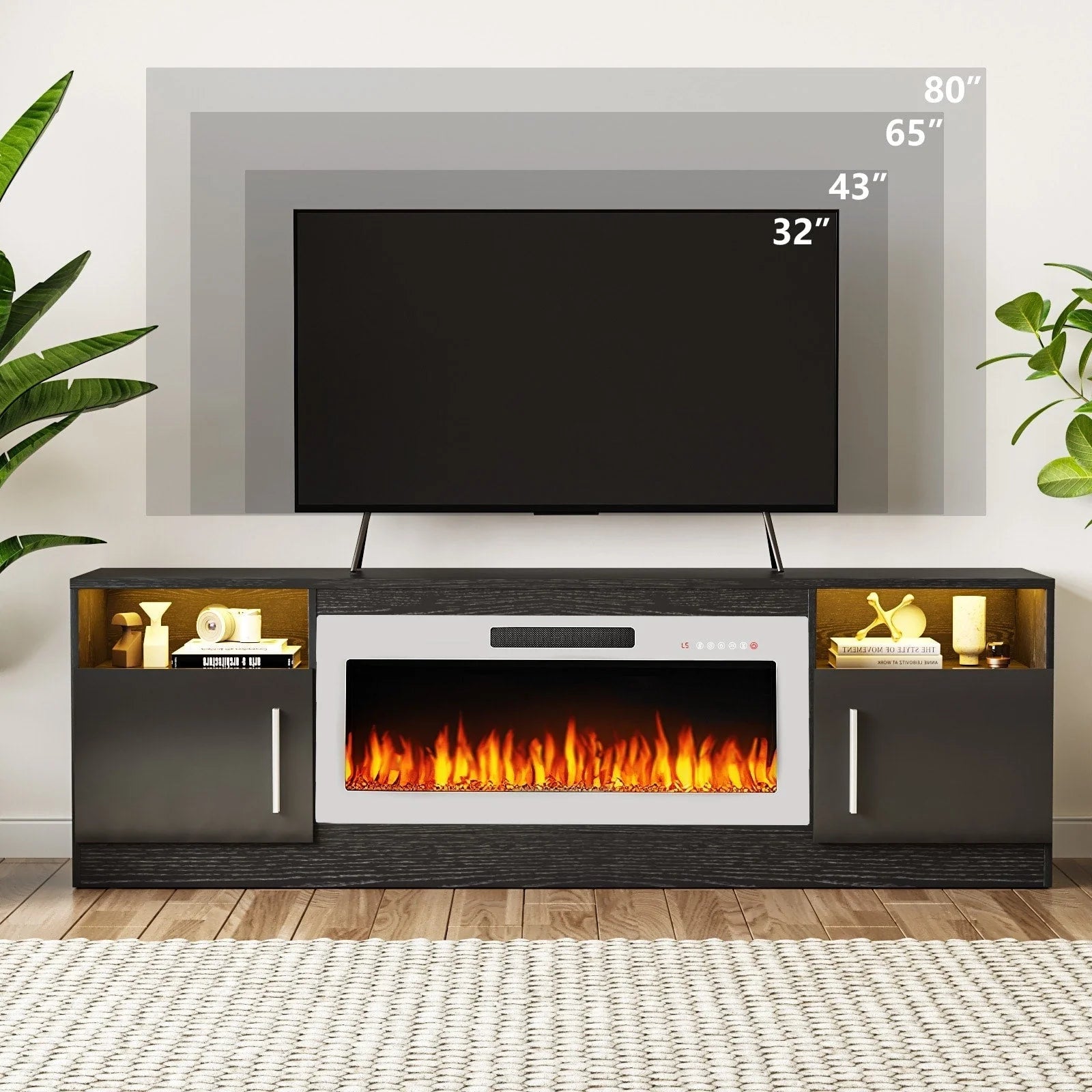 Bossin 70 Fireplace TV Stand with 36 Electric Fireplace, TV Stand for TVs Up to 80, 16 Colors LED Lights/Entertainment Center